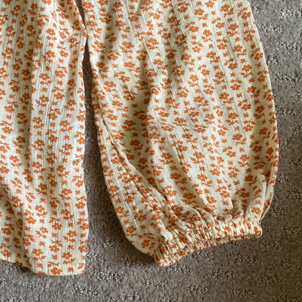 MADEWELL orange floral ruffle-yoke prairie top, Small. - Picture 7 of 11